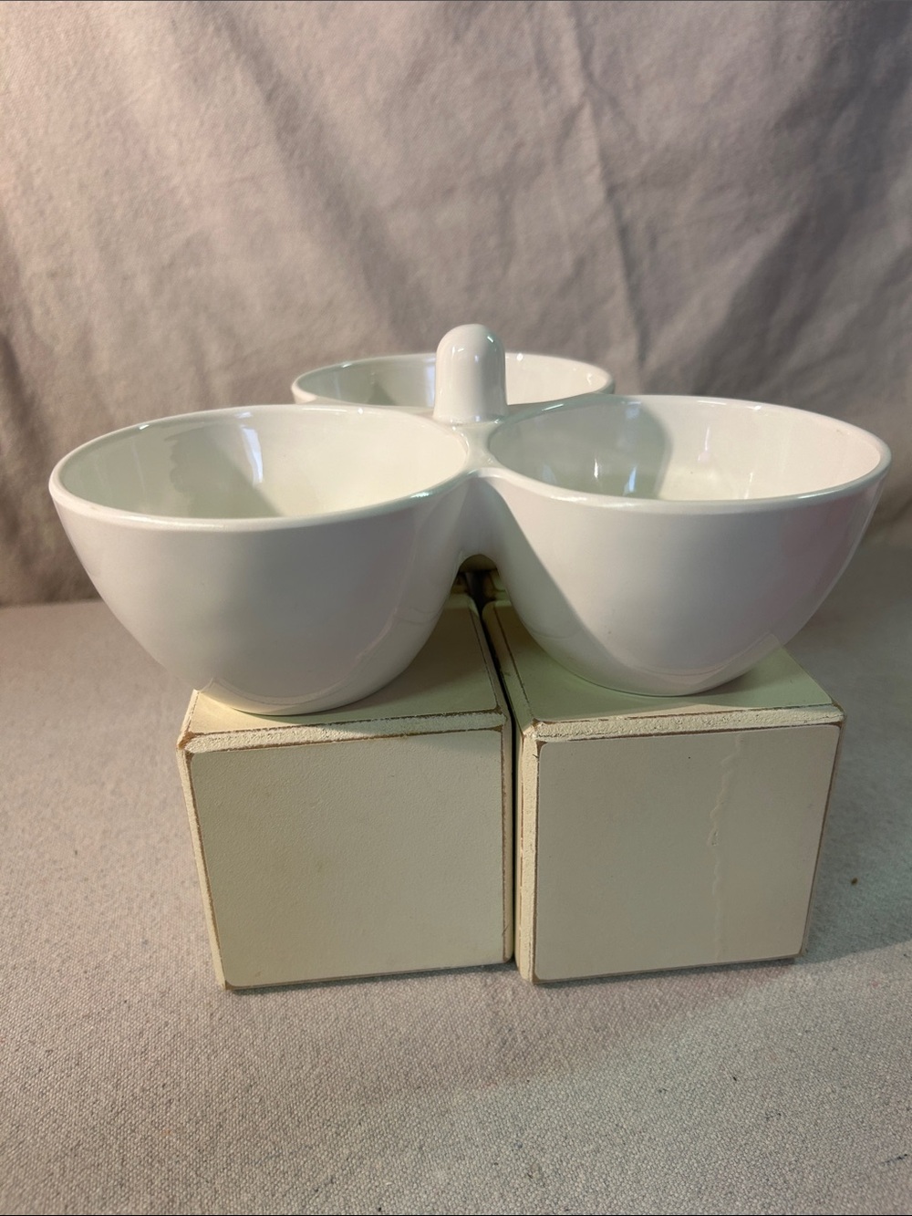 Rae Dunn White Ceramic Triple Snack Server with Beach Motifs - Picture 3 of 4